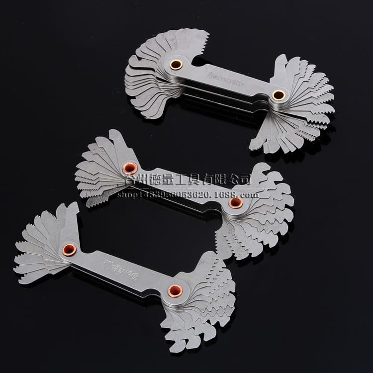 Thread template, thread gauge, 55-degree imperial, 60-degree metric, metric-imperial integrated gauge