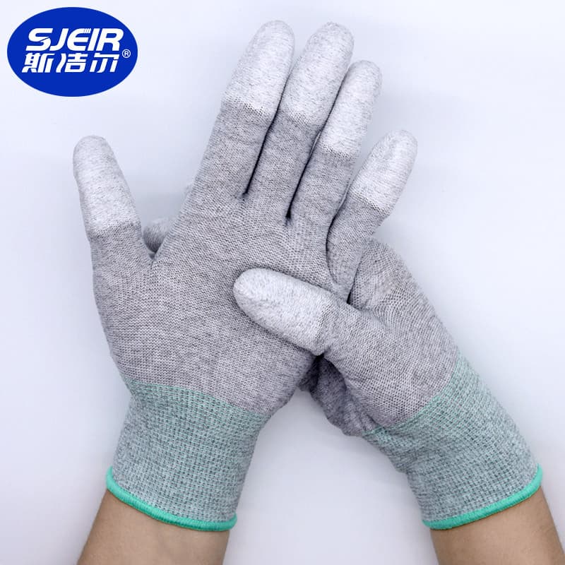 Antistatic carbon fiber gloves, nylon antistatic work gloves, PU finger-coated carbon fiber antistatic finger-coated gloves