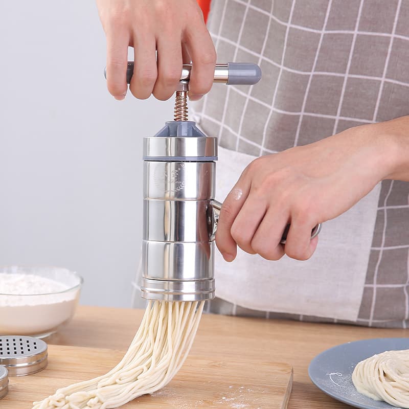 Stainless steel mini manual noodle maker, kitchen hand-cranked noodle press, handmade noodle maker, household model.