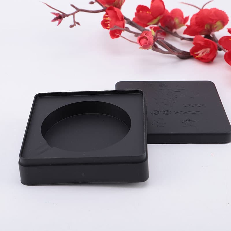 Yunge lidded anti-dry plastic inkstone, square ink box for student calligraphy practice, Four Treasures of the Study student supplies.