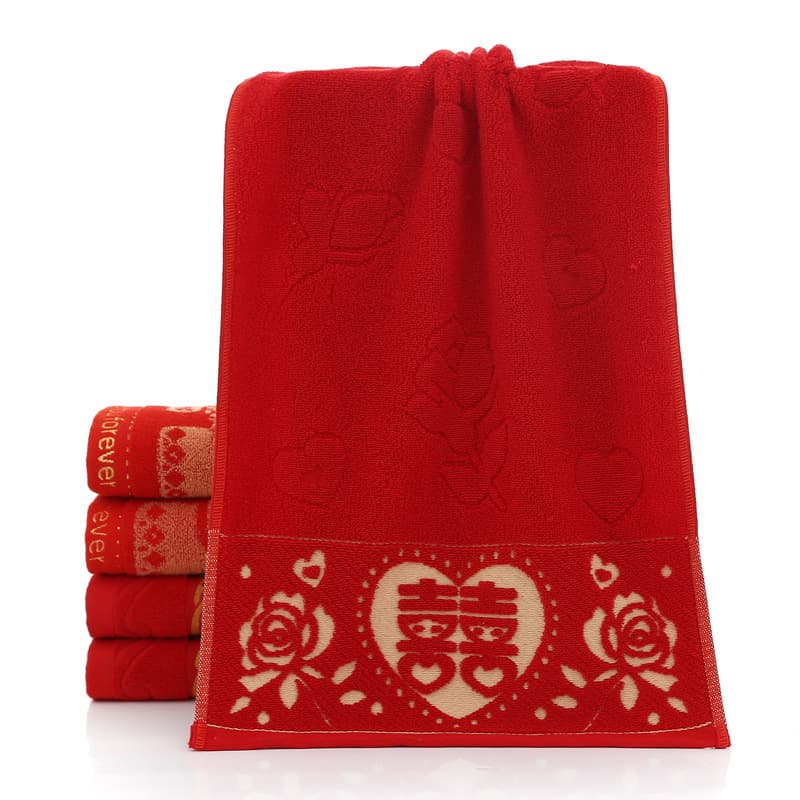 Wholesale pure cotton wedding favor towels, red wedding scarves, red wedding gift towels, colorfast, factory wholesale.
