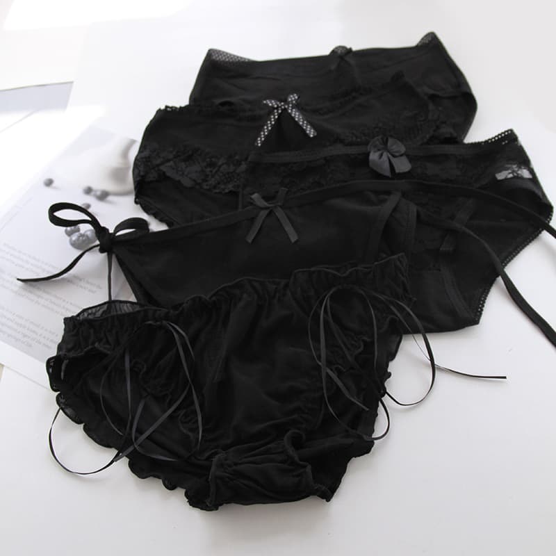Black Japanese Style 2 Lace + 3 Cotton Women's Panties Cotton Gusset Cotton Women's Underwear Wholesale