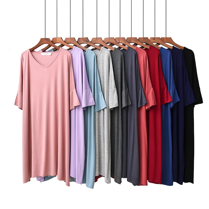 Modal Sleep Dress Women Summer Large Size Loose Short Sleeve V-Neck Dress Casual Comfortable Home Wear Nightgown Outerwear