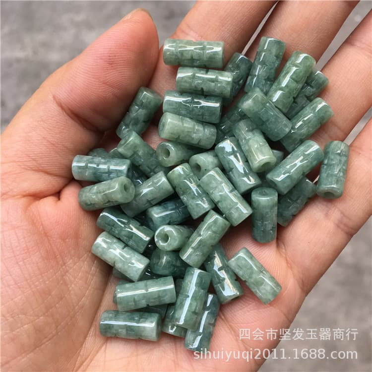 A-grade Jade Lulutong Tube Beads Loose Beads Bean Green Cross Pattern Long Beads Jewelry Accessories Craft DIY Materials Wholesale