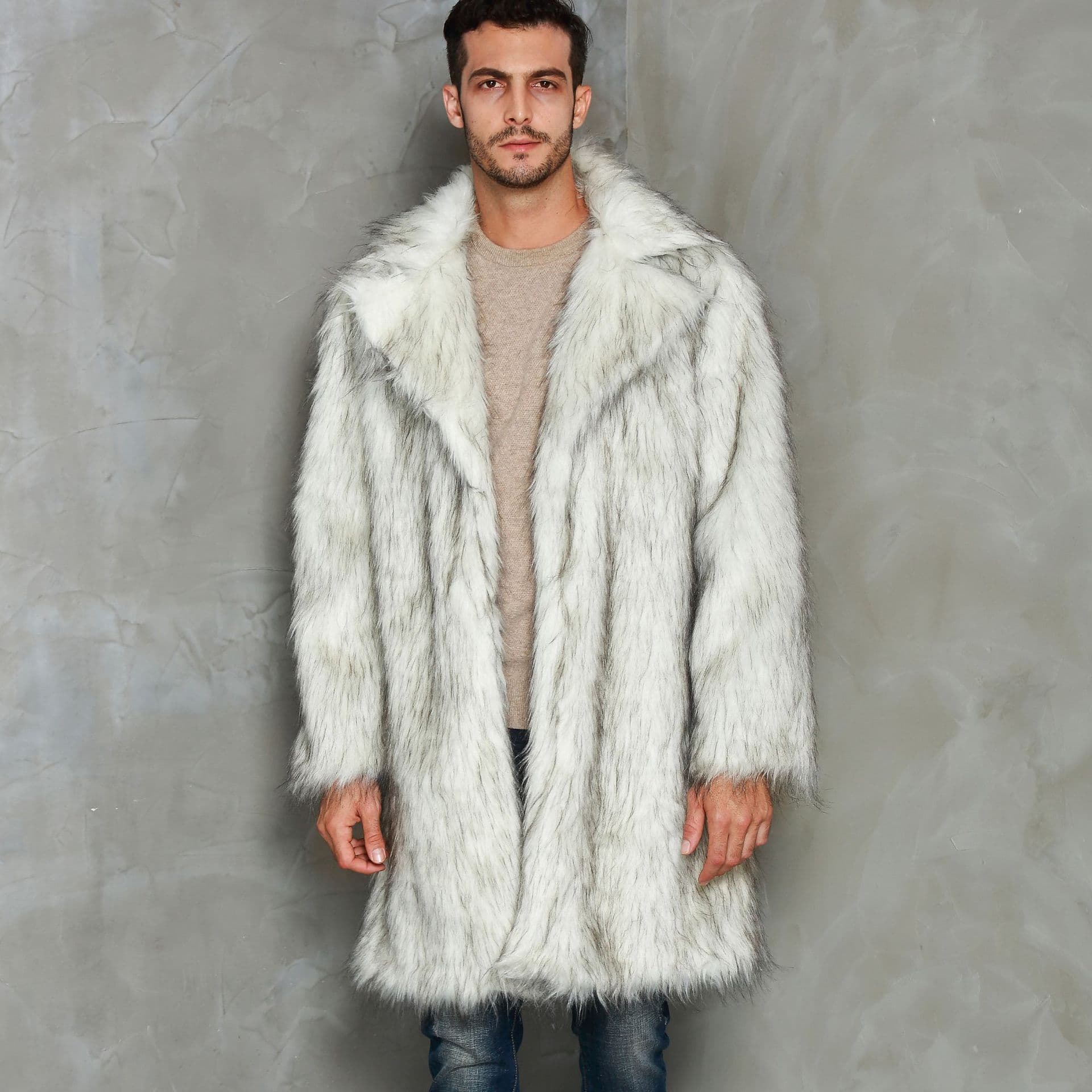 European Version Large Size F0612 In Stock Autumn/Winter New Men's Suit Collar Imitation Fur Long Coat Overcoat Men's European Style