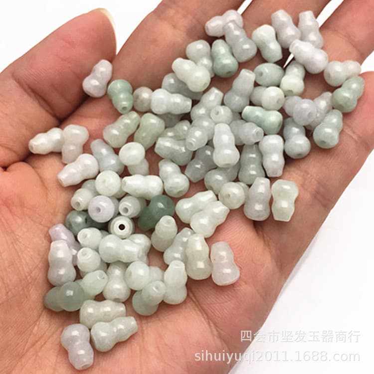 Grade A Jadeite Through-Hole Gourd Loose Beads, Cream White Bracelet Necklace Buddhist Bead Accessory Beads, Handmade Accessory Beads