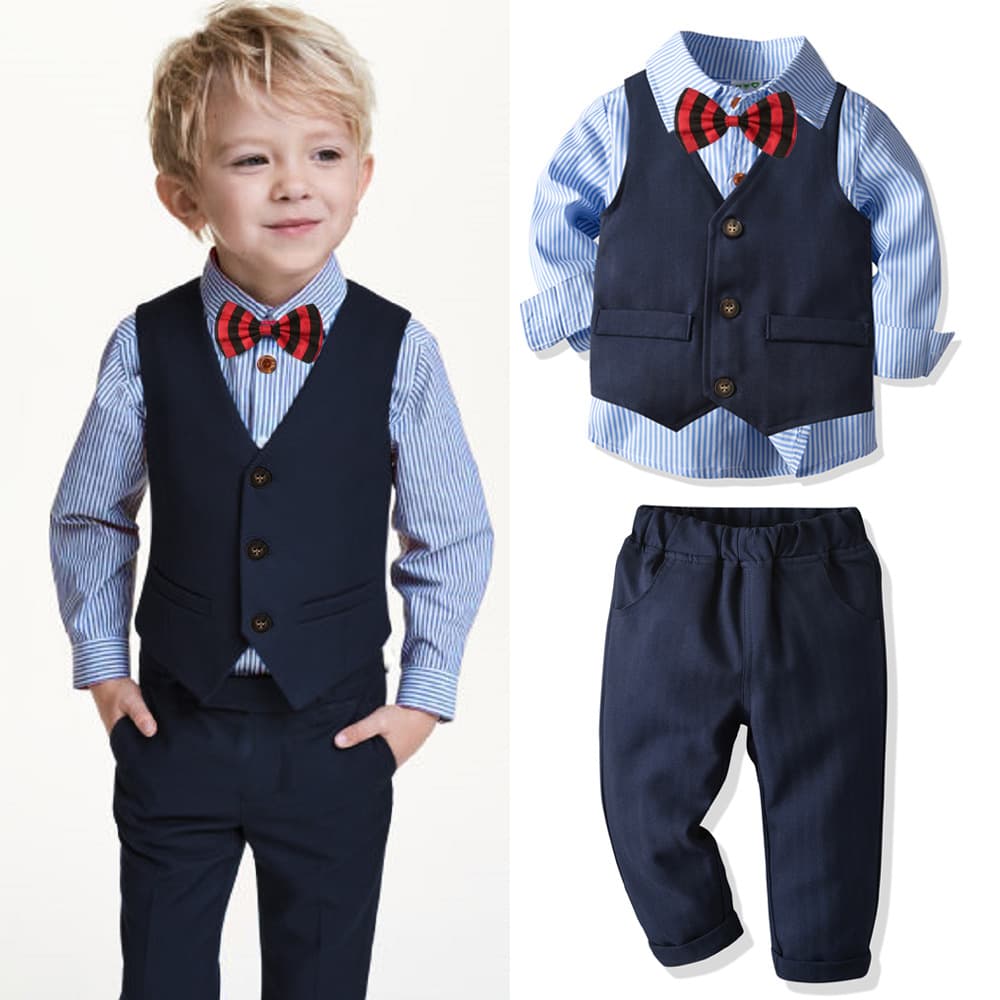 Baby boy four-piece set gentleman vest trousers long-sleeved shirt bow tie gentleman dress formal one piece drop shipping