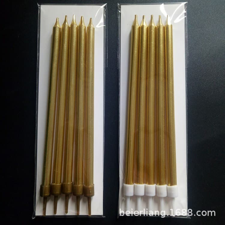 Creative Gold-Plated Candle Gold Silver Metallic Long-Stem Vintage Pencil Cake Party Birthday Candles Wholesale