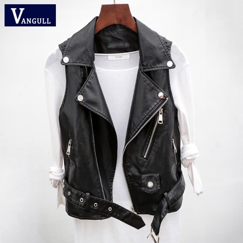 New Spring/Autumn PU Leather Vest for Women, Short Korean Style Sleeveless Vest with Belt
