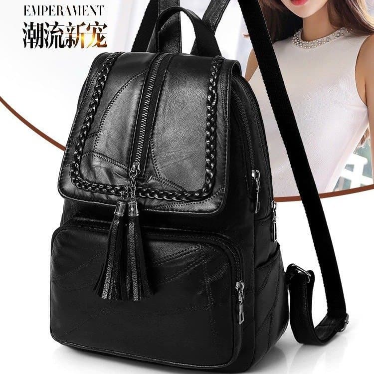 Women's Backpack Tassel Backpack Fashion Versatile Trendy PU Travel Bag Student Bag