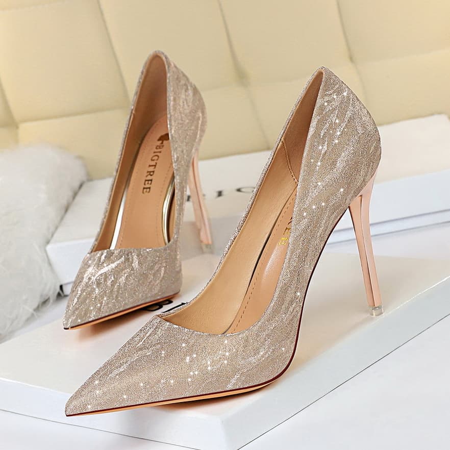 1829-1 Women's High Heel Pumps, Pointed Toe, Stiletto Heel, Sequin, Sexy, Slimming, Nightclub Shoes, Wedding Shoes