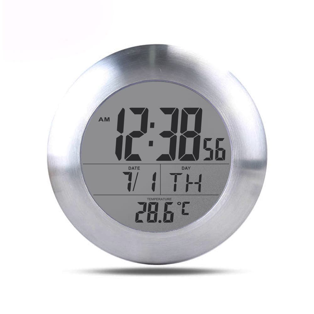 Cross-border BALDR waterproof temperature bathroom clock English electronic digital clock fashion hotel round wall clock