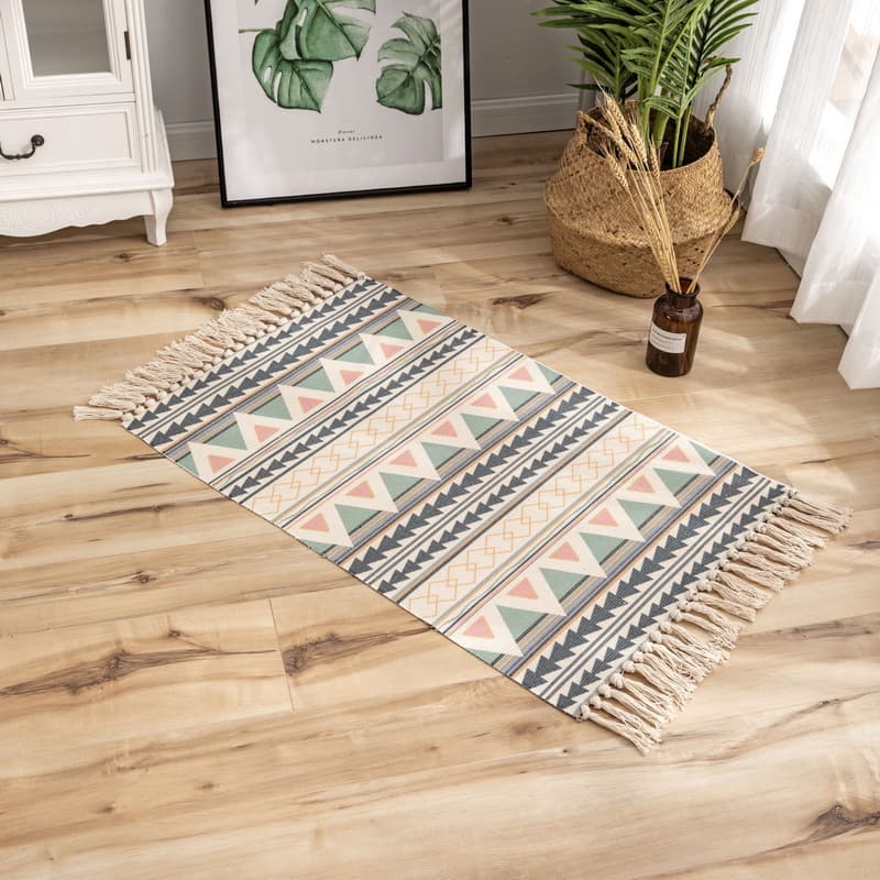 Retro Ethnic Tassel Floor Mat Nordic Minimalist Cotton Linen Doormat Bedside Carpet Living Room Coffee Table Rug