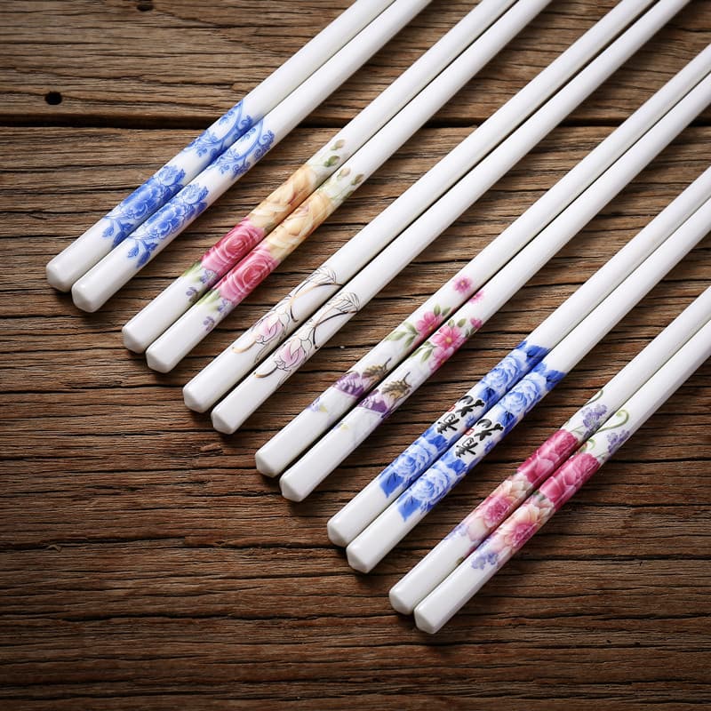 New creative ceramic chopsticks, non-slip, mold-resistant, luxurious tableware, suitable for home use and as gifts, in stock, floral series.