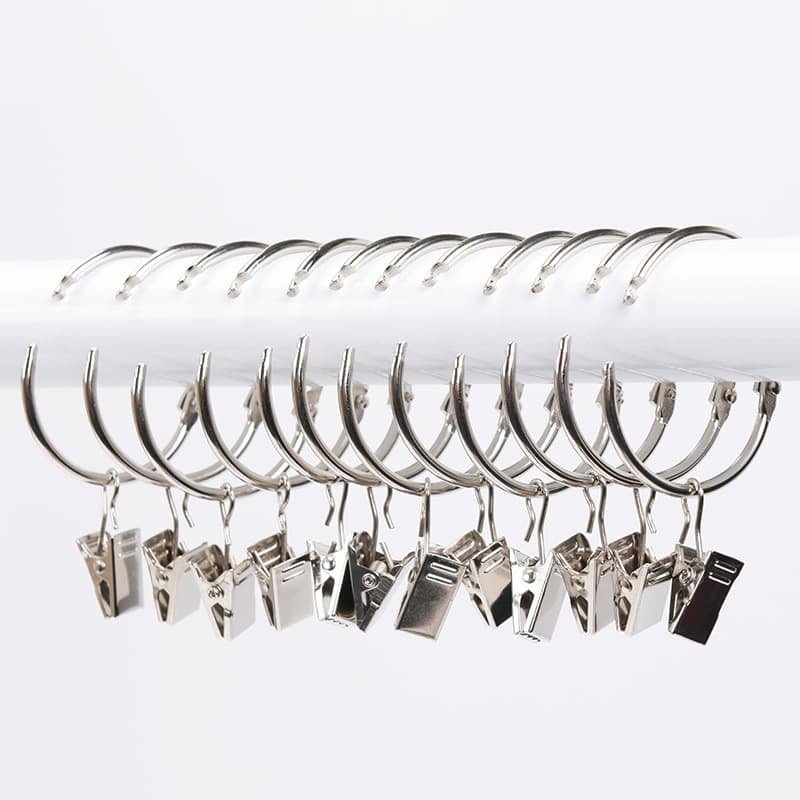 Metal Open Rings with Clips Curtain Snaps Hooks Serrated Clamps Metal Open Loops Curtain Ring Clips