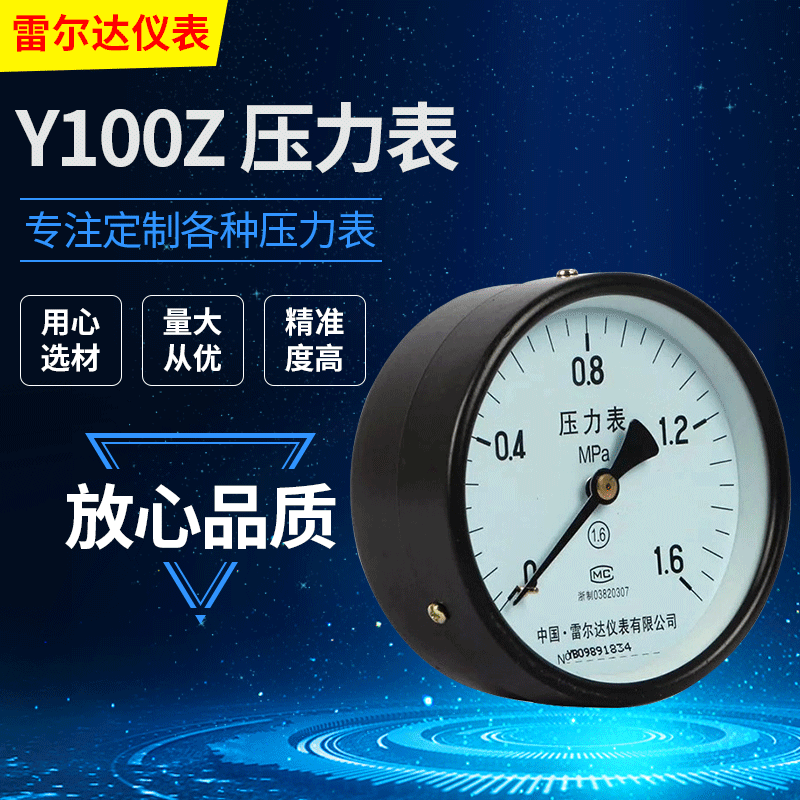 Pressure Gauge Y100Z Axial Without Rim Water Pressure Gauge Oil Pressure Gauge Leierda General Pressure Gauge Air Tank Gas Cylinder