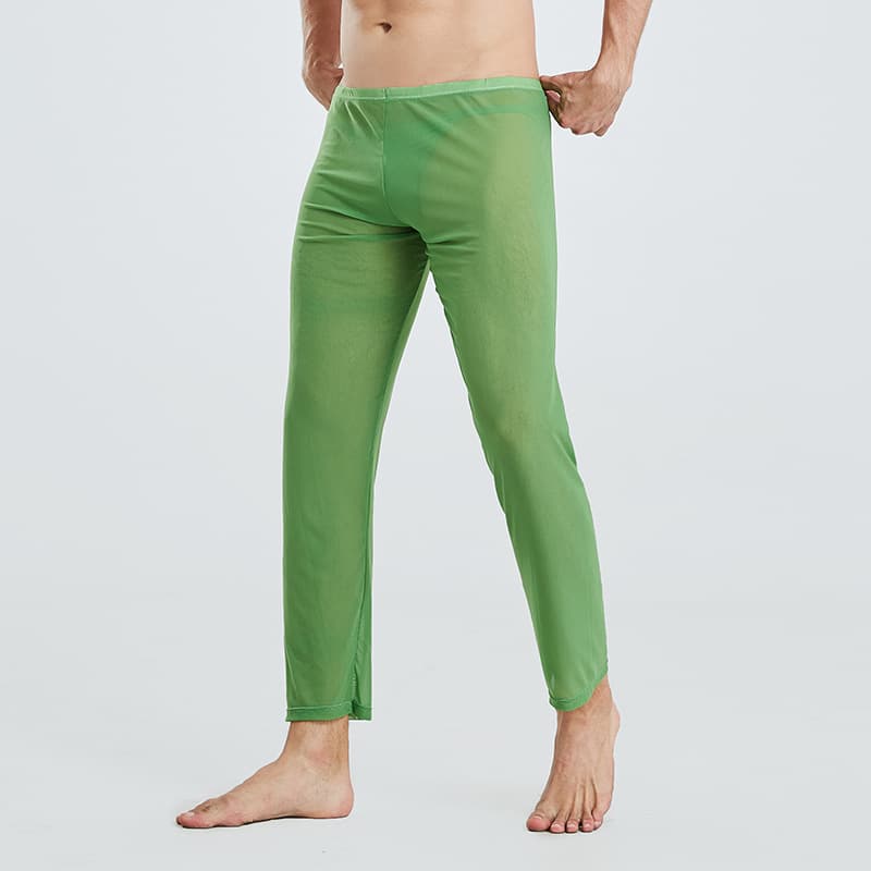 Factory wholesale mesh men's trousers, thin sleep pants, loose yoga pants, semi-transparent sexy cropped pants, men's export