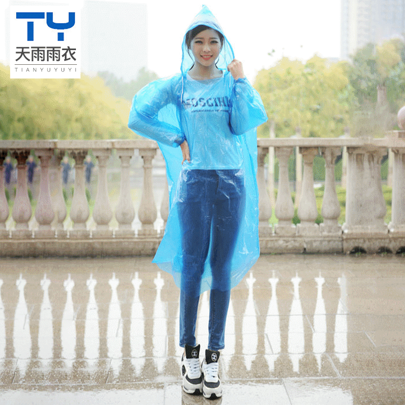 PE Disposable Raincoat Wholesale Thickened Elastic Cuff Pullover Outdoor Music Festival Concert Long Raincoat