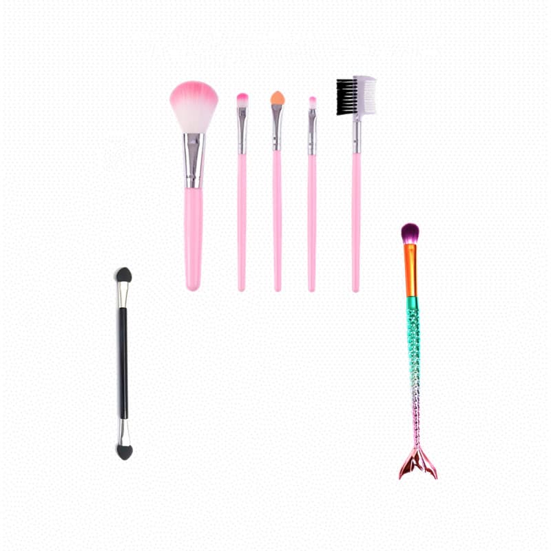 5Pcs Makeup Brush Set: Eyeshadow Brush, Blush Brush, Foundation Brush, Synthetic Bristle Eyebrow Brush, Gift Cosmetic Brush Set, Mermaid Brush