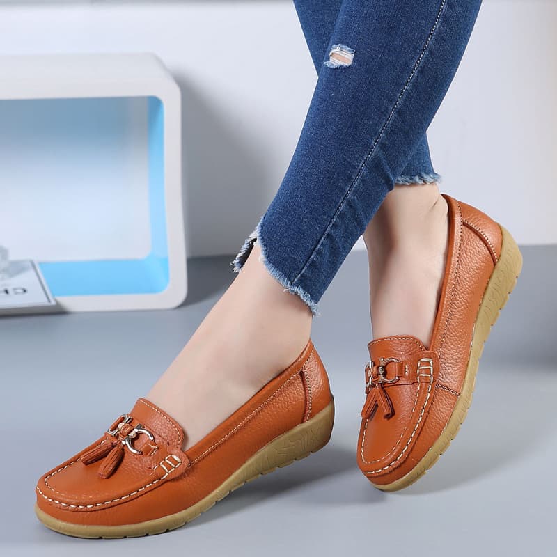 Spring style women's flat loafers, genuine leather soft-soled shoes, plus sizes, cross-border trade women's shoes
