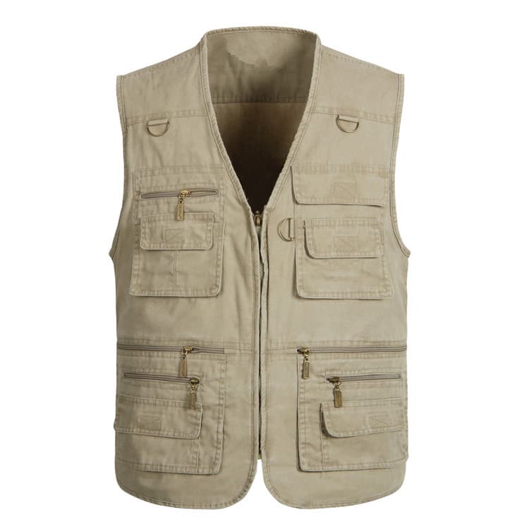 Middle-aged Men's Denim Cotton Vest Outdoor Photography Multi-pocket Plus Size European American Vest - 08#