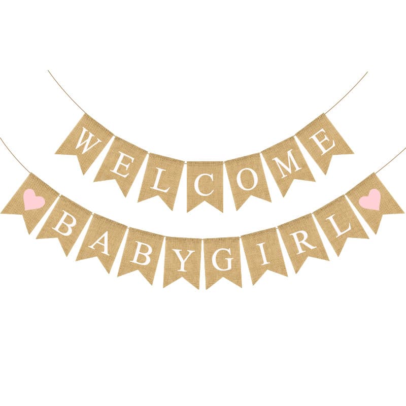 Party Decoration Bunting Banner Welcome Baby Girl WELCOME BABY GIRL Linen Swallowtail Flag