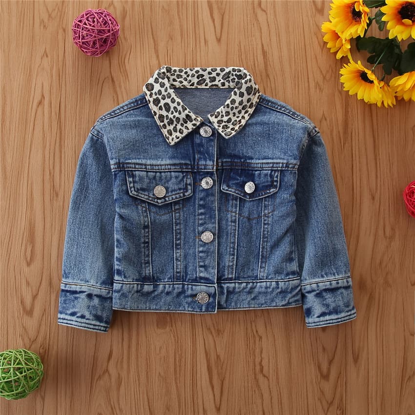 Samgamibaby Cross-border Kids' Wear Children's Leopard Print Denim Jacket Ins Stylish Girls' Denim Autumn Top