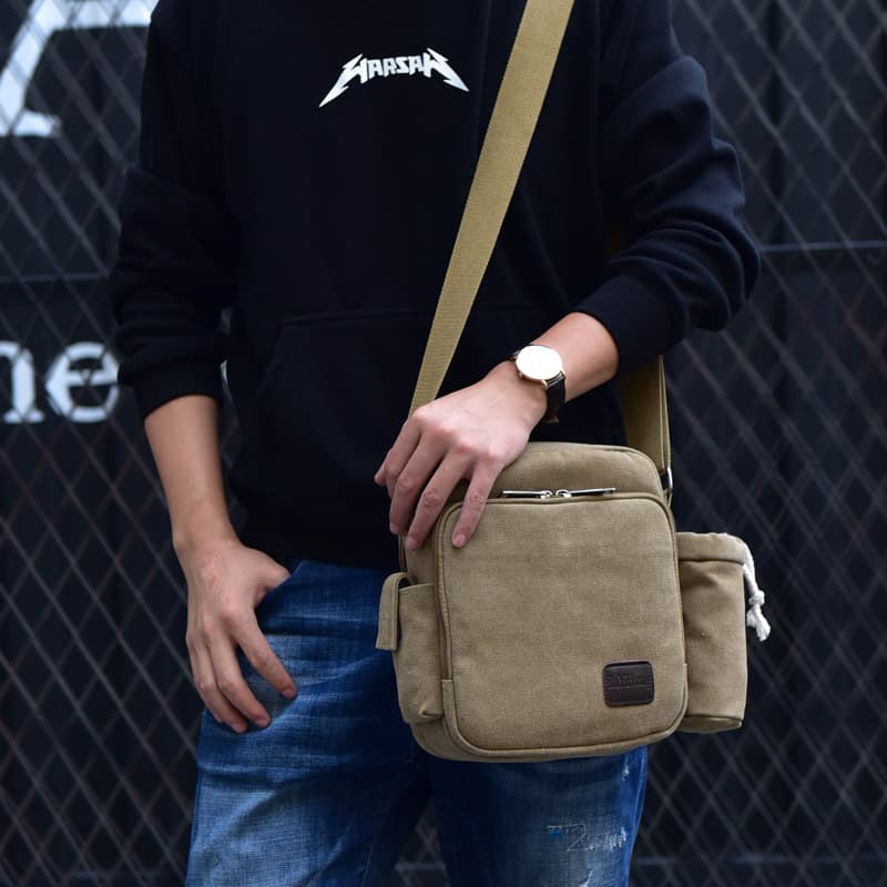 Trendy Canvas Tool Bag for Men Multi-Compartment Casual Shoulder Crossbody Bag D6663-S