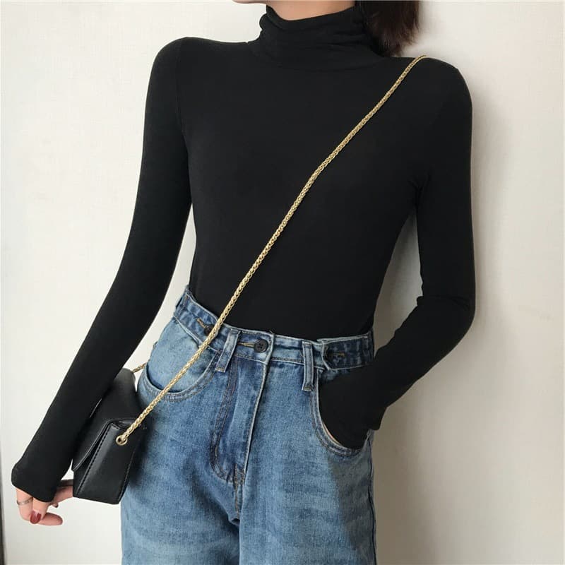 Solid Color High Neck Base Top for Women 2026 Versatile Korean Style Fall Winter Inner Layer Long Sleeve T-Shirt Slim Fit Fashion Top