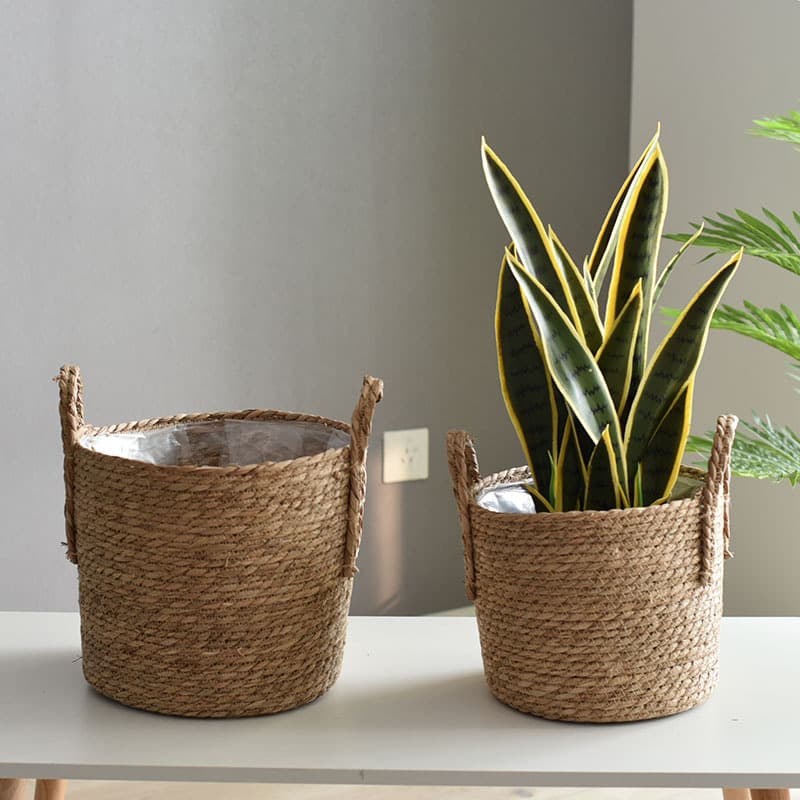 Nordic Extra Large Woven Seagrass Plant Pots Indoor Standing Green Plant Flower Baskets Vegetable Baskets Handcrafted Fiber Baskets