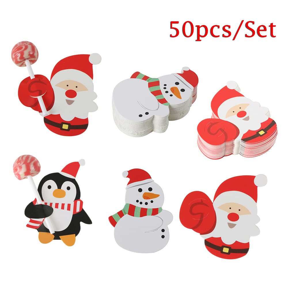 50 Pieces Price New Christmas Lollipop Card, Elderly Penguin Pattern Decorative Paper Card, DIY Decorative Card Paper