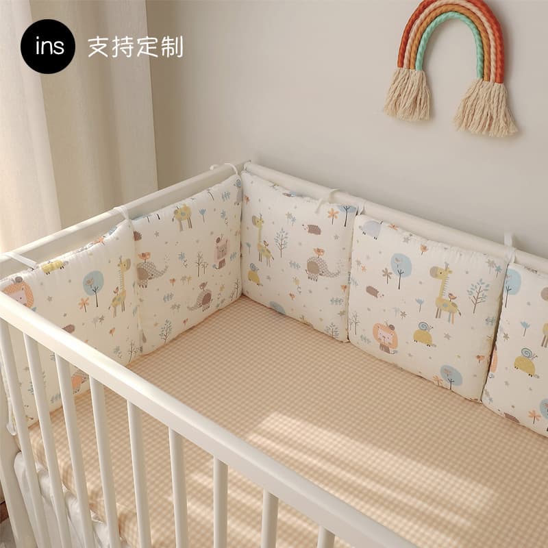 New style baby crib bumper with cartoon embroidery, pure cotton, anti-collision, freely combinable gauze, baby bedding.