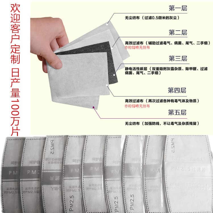 PM2.5 mask manufacturer filter activated carbon five-layer double melt-blown filter PM2.5 filter core filter cotton disposable