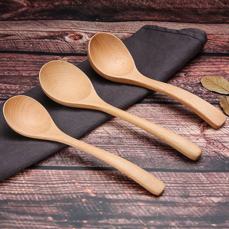 Beech wood unpainted large wooden spoon hot pot restaurant spoon mixing spoon kitchen long handle wooden Japanese and Korean porridge spoon logo