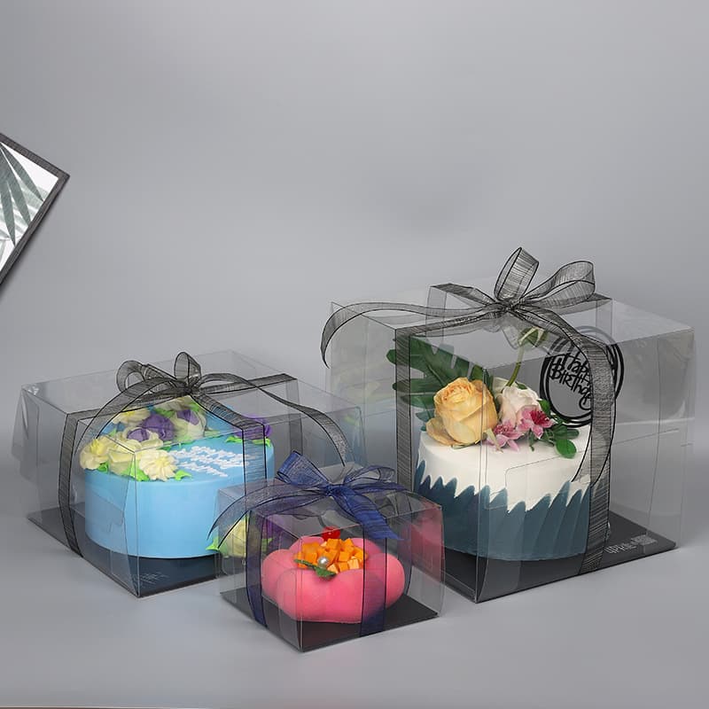 Transparent Cake Box with Handle, Korean Buttercream Cake Box, Trendy 5/6/8 Inch One-Piece Baking Box