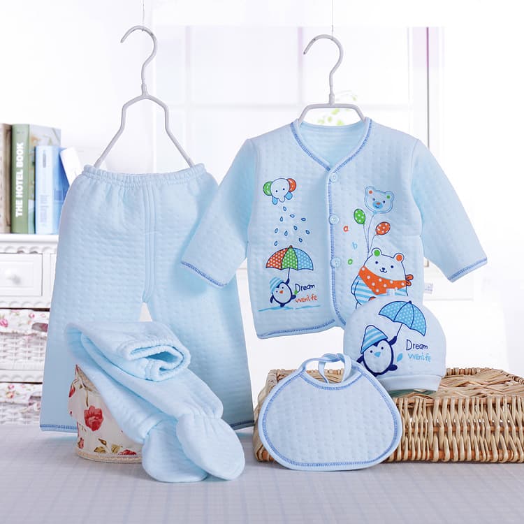 New Cotton Baby Underwear 5-Piece Set, Warm Clothing for 0-3 Months, Monk Style Outfit, Wholesale Infant