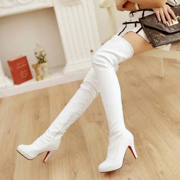 2017 Women's Leg Boots, Autumn Spring Over-the-Knee Boots, High Tube Boots, High Heel Women's Boots, Winter White Black