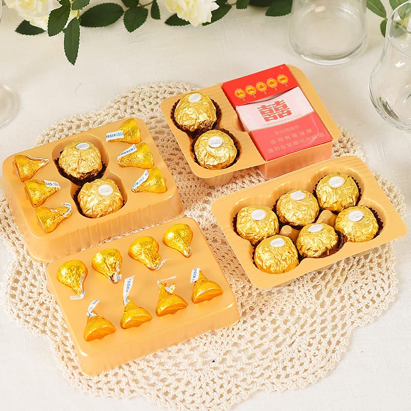 Rectangular Wedding Candy Box with 2 Ferrero Rocher Pieces, 6 or 8 Water Drop Chocolate Pieces, Eco-Friendly Material Base
