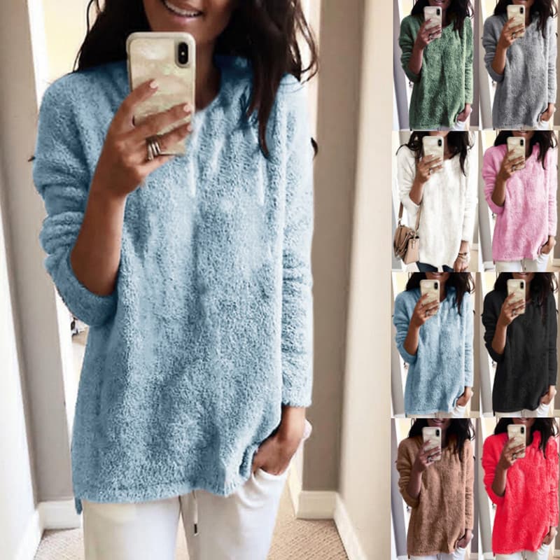 2024wish Amazon Fashion Women's Winter New Round Neck Sweater Fleece Top Sweater In Stock