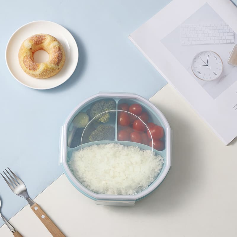 Compartment Round Bento Box Plastic Lunch Box Japanese Three-Compartment Student Adult Meal Box Refrigerator Sealed Fresh-Keeping Container