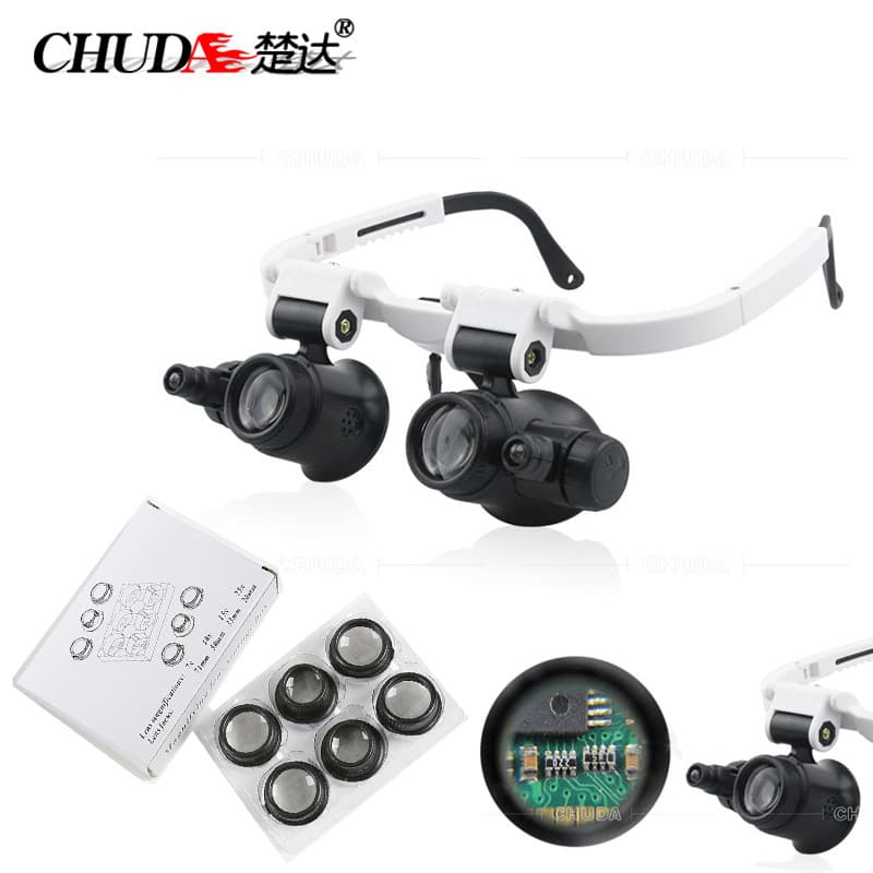 Chuda Wearable LED Magnifier for Jade Walnut Micro-Carving, 4 Replaceable Lens Sets, High-Definition High-Magnification for Phone, Watch, and Clock Repair
