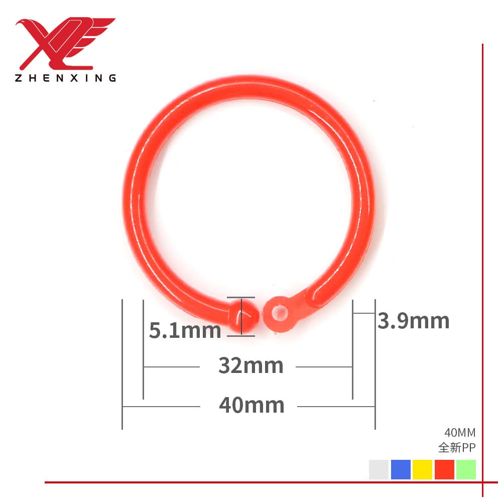 40mm plastic book rings, large quantity available. Colored open-end rings, environmentally friendly plastic open-end rings.