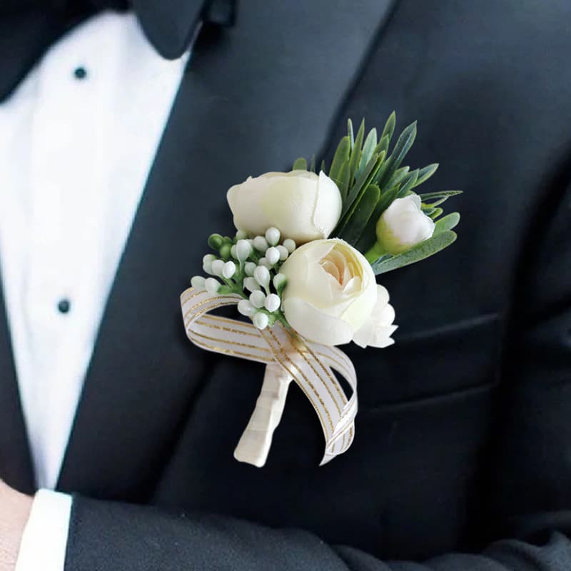Fresh Forest System European Style Wedding Bride Groom Chest Flower Artificial Tea Bud Bridal Party Suitable Various Occasions