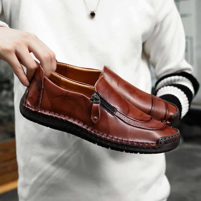 Genuine Leather Men's Shoes Handmade 2019 Casual Shoes Men Breathable Driving Shoes Fashion Cross-border Large Size Men's Shoes