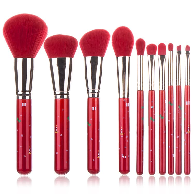 New 10-Piece Christmas Makeup Brush Set Red Beauty Tools Makeup Brushes