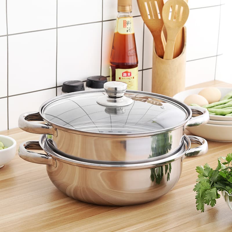 Cross-border Exclusive Steamer, Stainless Steel Pot Thickened 28CM Soup Steamer, Factory Direct Supply Double-Layer Steamer, Induction Cooker for Home Use