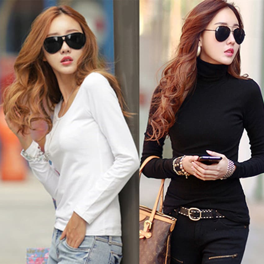 Autumn Long Sleeve T-Shirt Women's Solid Color Round Neck Base Layer Warm T-Shirt Clothing Underwear Wholesale
