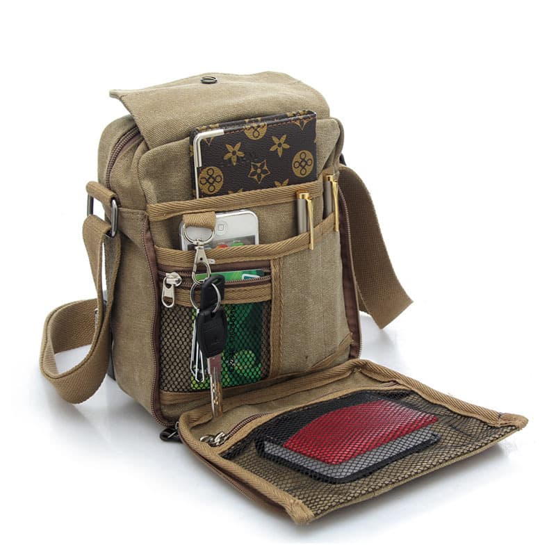 Fashion Men's Casual Small Crossbody Bag Trendy Canvas Shoulder Bag Men's Bag Outdoor Multi-Compartment Travel Bag 6662