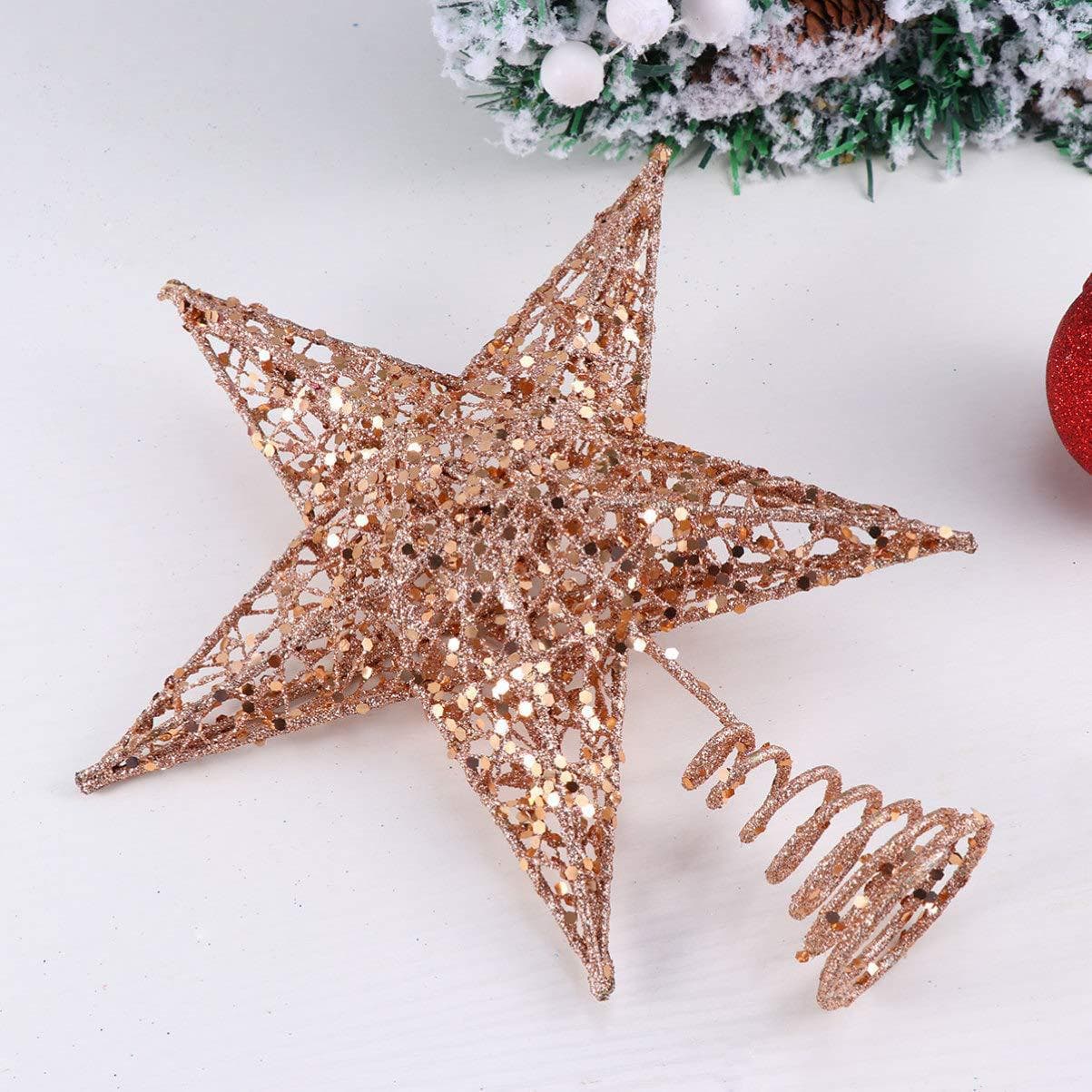 Iron Art Christmas Tree Topper Star Glittery 3D Pentagram Decorations Festive Supplies