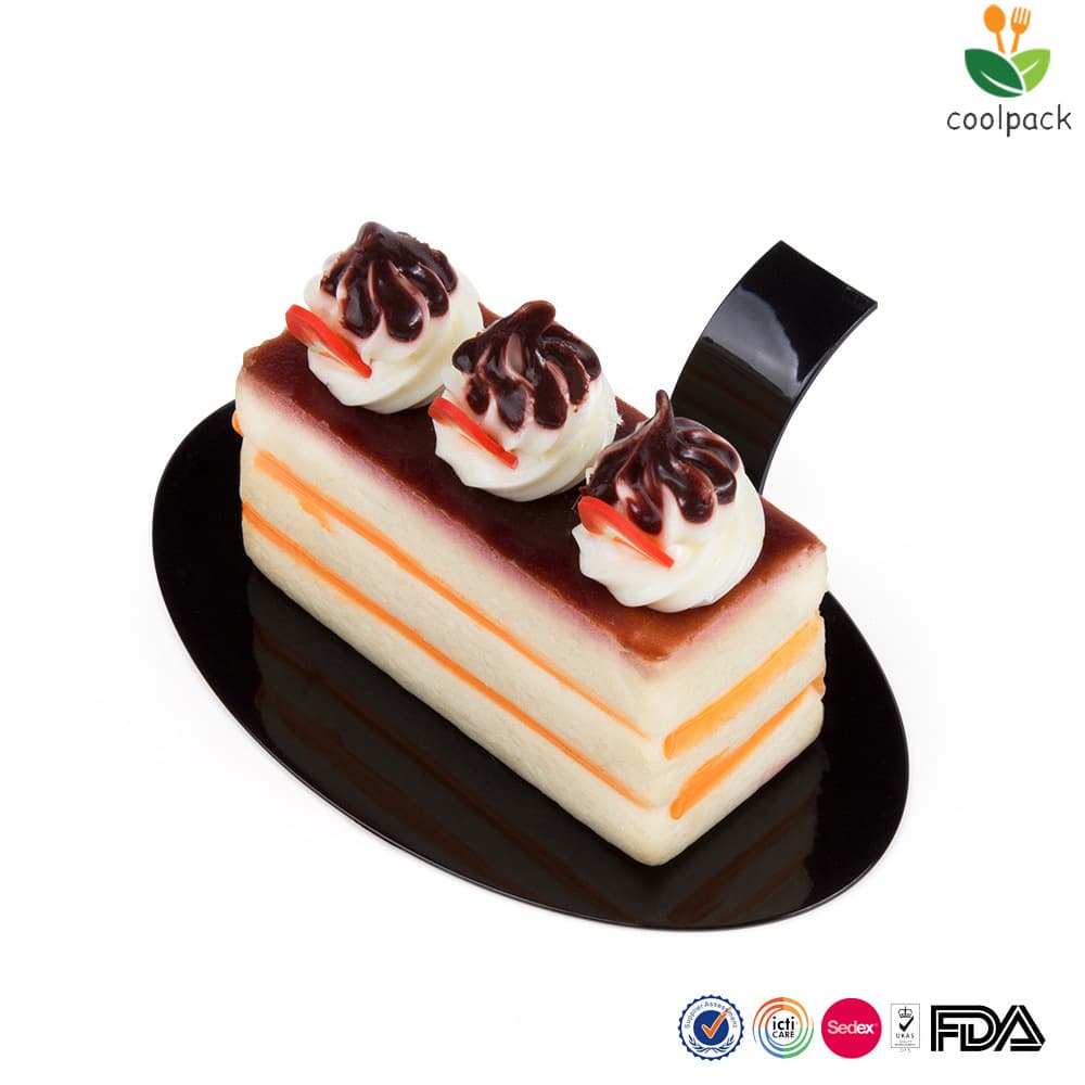Factory direct disposable plastic oval cake plates, dessert dishes, snack and appetizer plates, Western-style black plates
